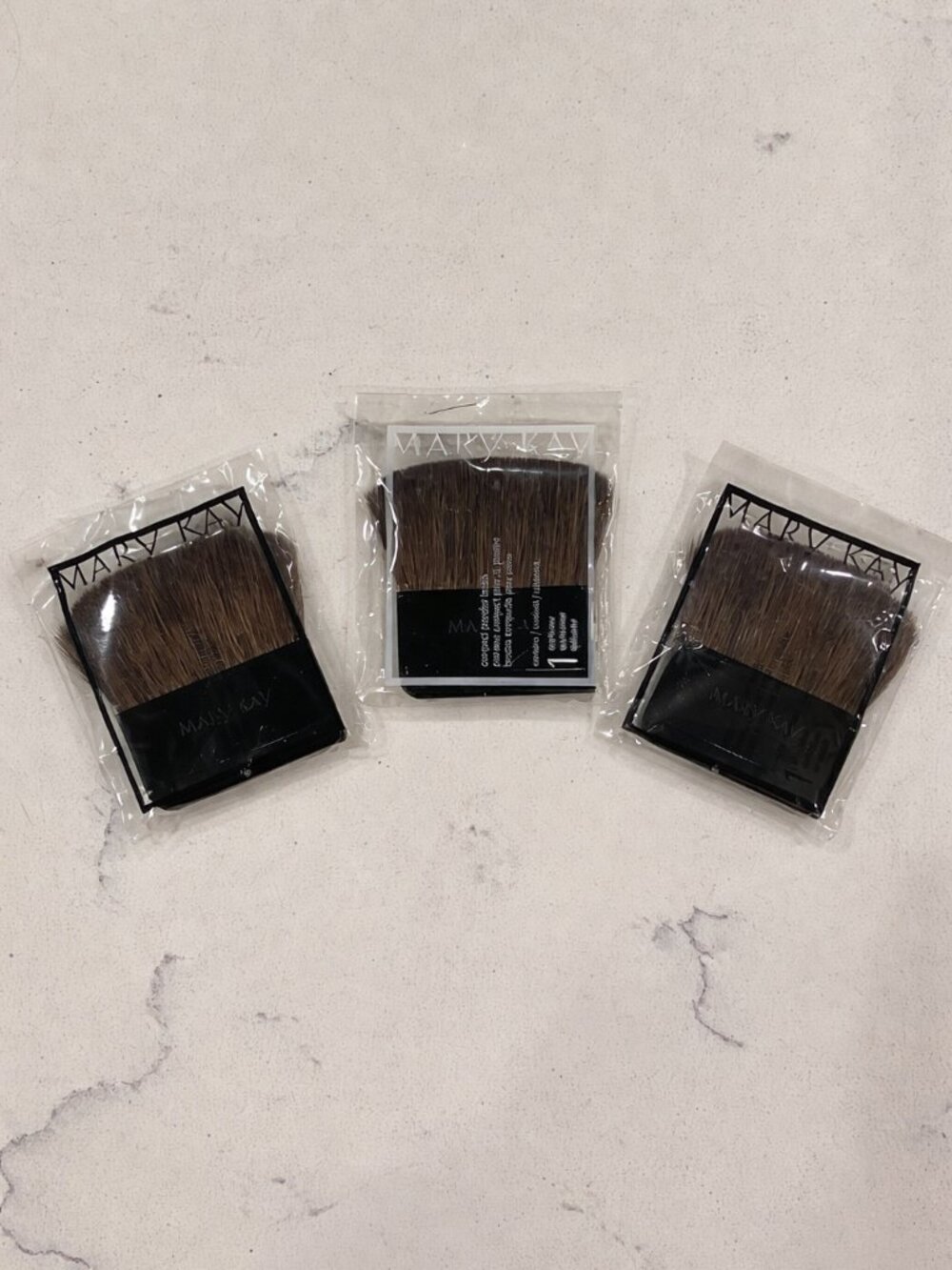Bundle of 3 Compact Powder Brushes with Black Handle